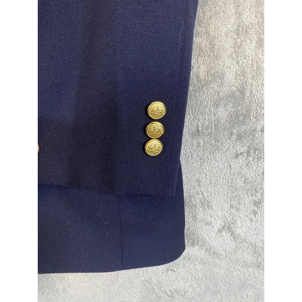 Stafford Blazer Men 42L Navy Blue Wool Blend Gold Button Classic Academia Preppy